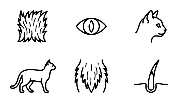 Cat Icons, Feline Vector Graphics, Pet Symbols, Animal Elements, Simple Line Art, Pet Care Design