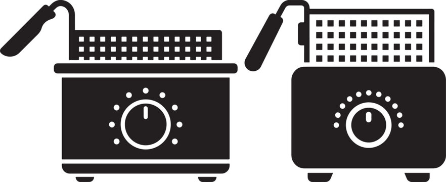 Two black deep fryers with temperature control.