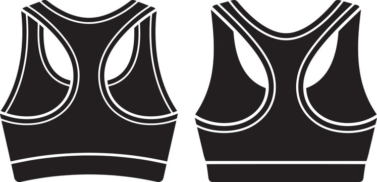 Sports bra front and back view black and white.