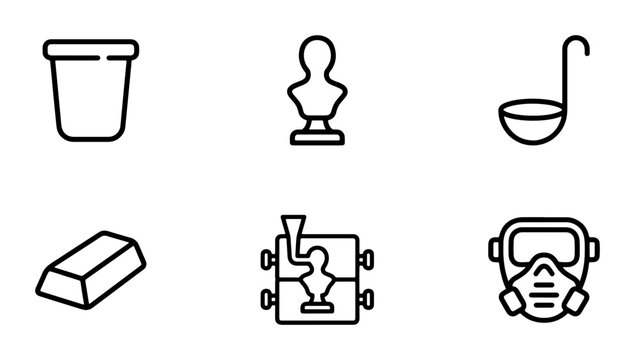 Industrial Icons Set: Foundry, Metal, Safety Gear, Sculpture, Utensil, Container Vector Graphics