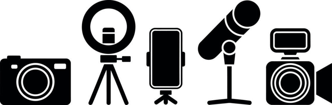 Collection of diverse video and audio recording equipment for content creation