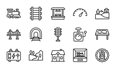 Train Icons Set, Railway Elements Collection, Transportation Vector Graphics, Locomotive Symbols, Travel Graphics © Sifat