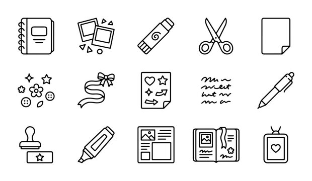 Crafting Icons: Scrapbooking, Stationery & DIY Supplies Vector Set for Creative Projects