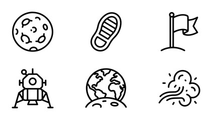 Space Exploration Icons: Moon, Footprint, Flag, Lander, Earth, Dust Clouds, Vector Set © Abdullah