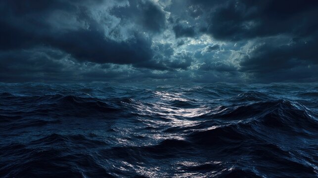 Vast Oceans Under Dark Storm Clouds with Turbulent Waves and Heavy Cloud Cover Creating a Dramatic Seascape Atmosphere