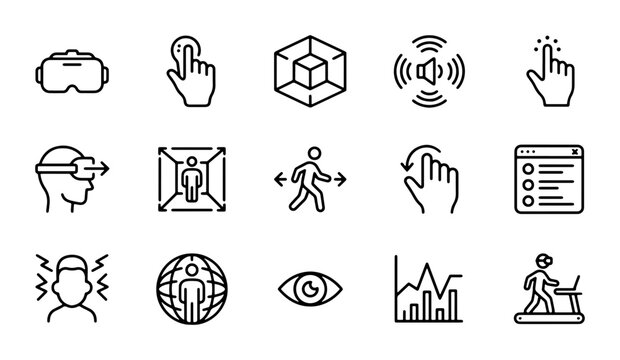 Virtual Reality VR Icons Set, Technology Interface Symbols, Digital Experience Graphics