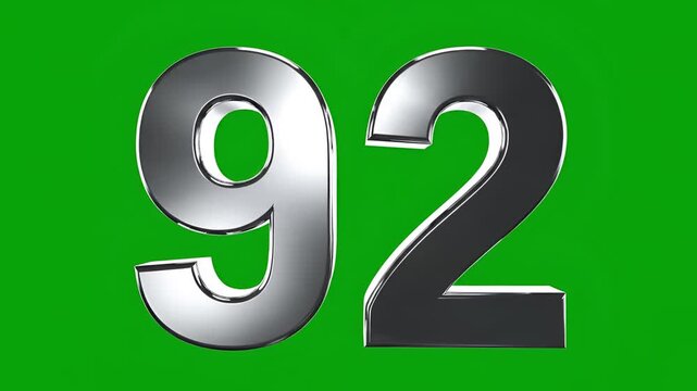 Shiny Silver Number 92 Floating on a Vibrant Green Background with Bokeh Effects.