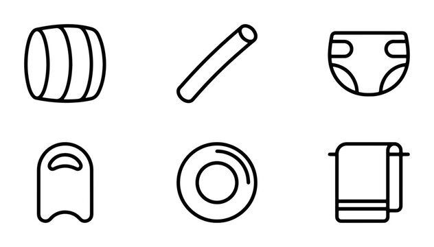 Baby Bath Time Icons: Diaper, Towel, Pool Float, Bath Toy, Barrel, Tube