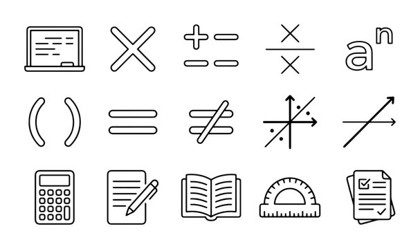 Math Symbols and Icons: Algebra, Geometry, Calculator, Education Vector Set