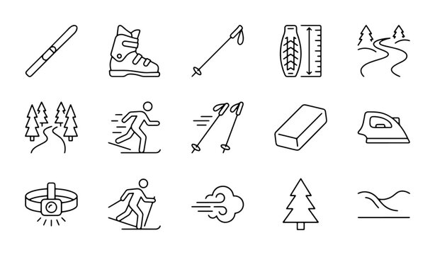 Winter Sports Icons, Skiing Equipment Set, Outdoor Activity Graphics, Snow Mountain Vector Elements