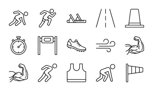 Running Icons Set, Sport Vector Graphics, Athletic Training Symbols, Fitness & Race Elements