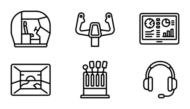 Airplane Cockpit Icons, Flight Simulator Controls, Aviation Technology Set