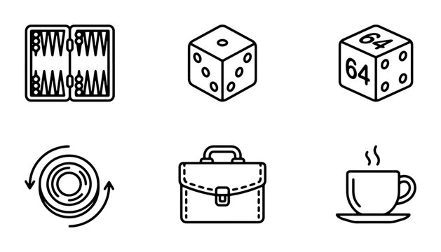 Game Icons: Backgammon Board, Dice, Coffee Cup, Briefcase, Game Pieces