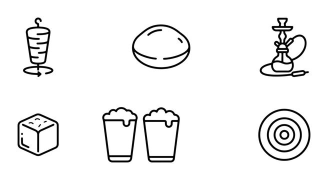 Food and Drink Icons Set, Middle Eastern Cuisine, Beverage Graphics