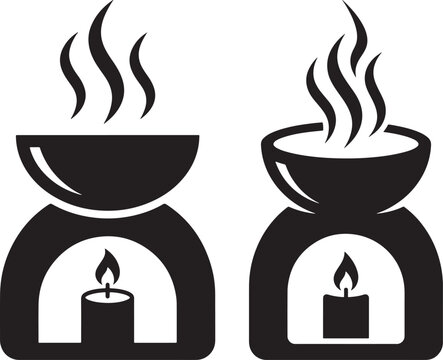 Aroma diffuser with candle and steam icon silhouette vector.