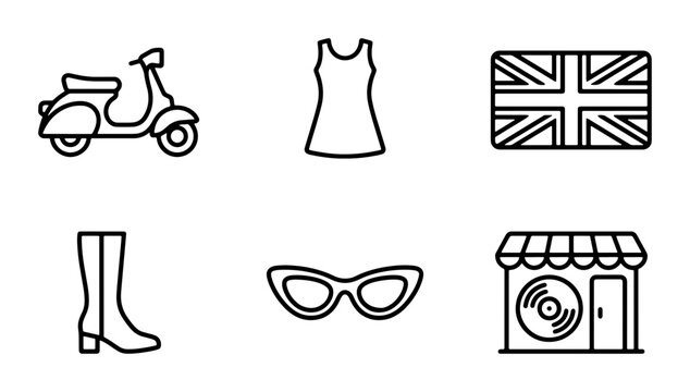 Retro Scooter, Mod Dress, Union Jack Icons, 60s Style Set