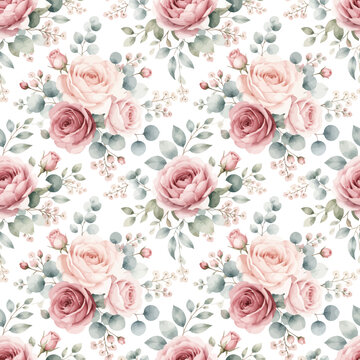 Pink floral pattern with blue accents