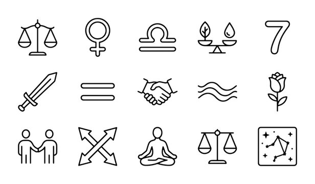 Balance Icons: Scales, Libra, Equality, Harmony, Justice, Zodiac