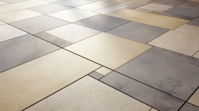 Modern Indoor Floor Tile Pattern Featuring Oversized Ceramic and Concrete Tiles in Neutral Tones for Elegant Space Design