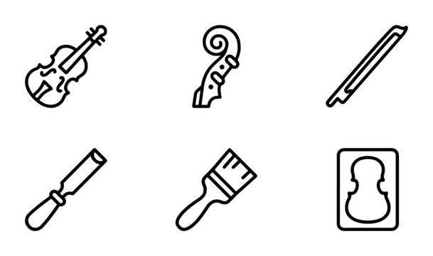 Violin Icon Set, Musical Instrument Graphics, Craft Tools Vector