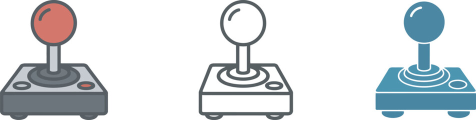 Arcade joystick icon play games text retro gaming symbols colorful cartoon hand drawn graphics isolated vector collection for gaming stickers, streamer branding and nostalgic video game visuals. © Dalim 6