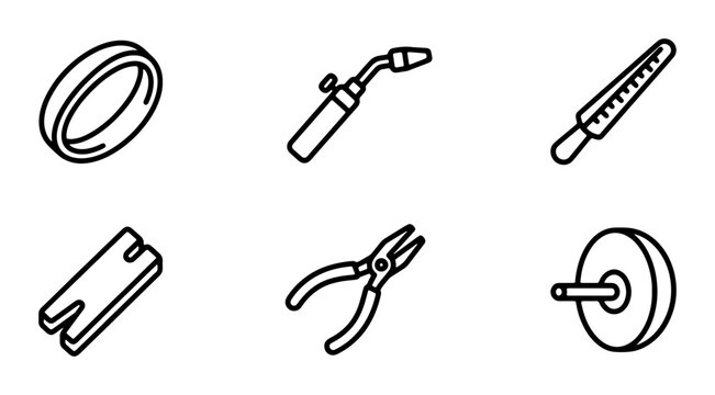 Jewelry Making Tools, Metalworking Equipment, Crafting Supplies, Hand Tools Set Vector Icons