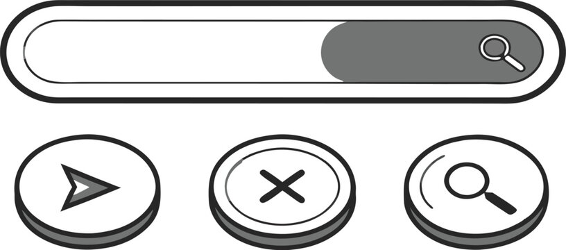 Minimalist UI search bar and navigation button icons collection with navigation interface minimalist magnifying