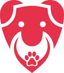 Naklejka premium Minimalist Red Heart Dog Face Logo Icon with Paw Print