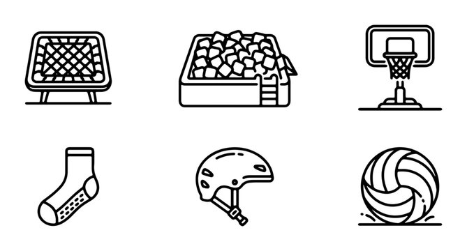 Sports and Recreation Icons: Pool, Ball Pit, Basketball, Sock, Helmet, Volleyball