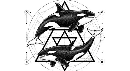 Orca whale, geometric tattoo design, black and white vector, orca illustration, sacred geometry © Art
