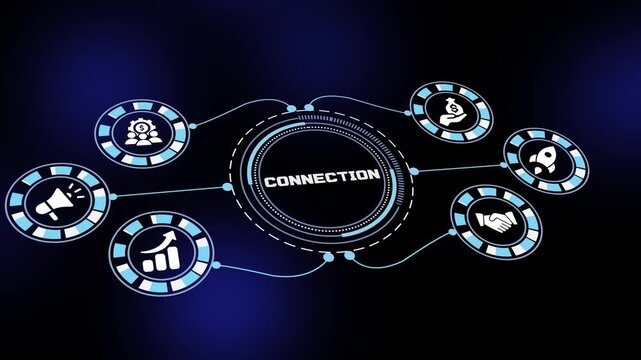 Connection concept with digital business networking systems, workflow communication analytics and modern corporate visualization design.