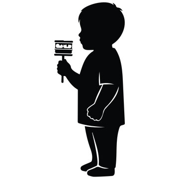 Boy holding smores illustration vector silhouette line art.