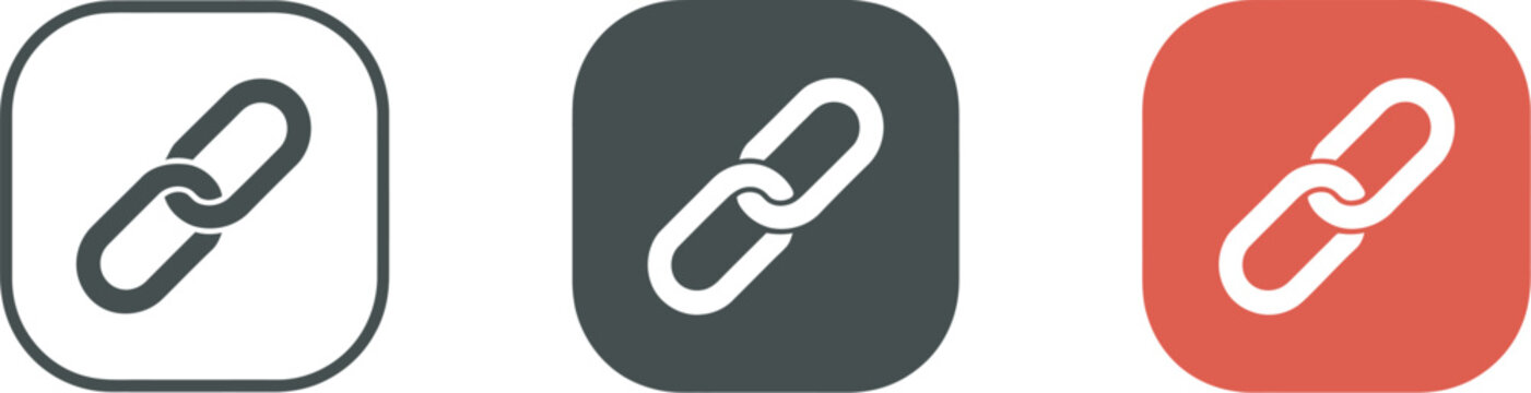 Broken chain link icon disconnected connection hyperlink error symbol square vector illustration set isolated background for network failure and website error design concepts.