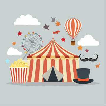 Circus Tent and Carnival Elements Illustration