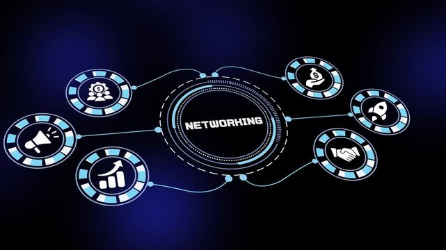 Networking concept with connected business systems, communication workflows, analytics tracking and modern corporate visualization design.
