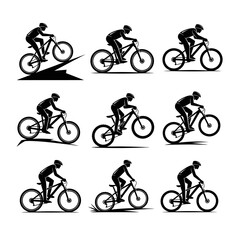 Obraz premium Mountain Biking Silhouette Set: Action Poses and Trails