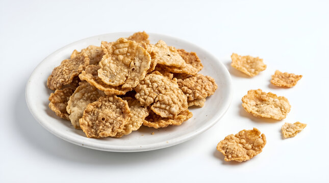 Crispy Golden Brown Emping Melinjo Crackers on White Plate
