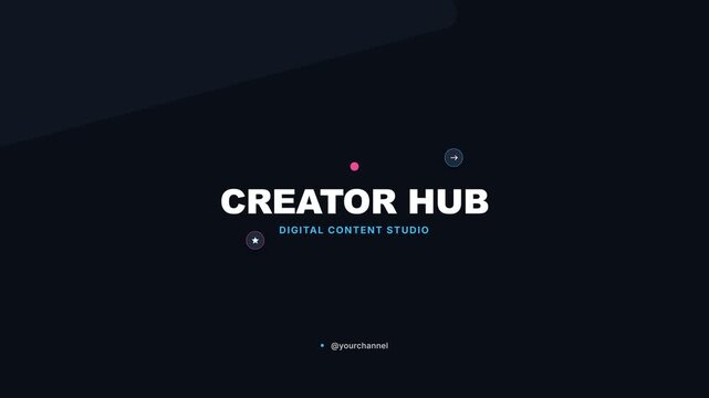 Dynamic animated intro sequence featuring 'CREATOR HUB' text and 'DIGITAL CONTENT STUDIO' subtitle on dark background with subtle geometric shapes and animated icons, symbolizing creativity.