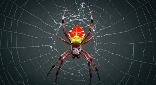 Close-Up of Spider with Yellow and Red Pattern