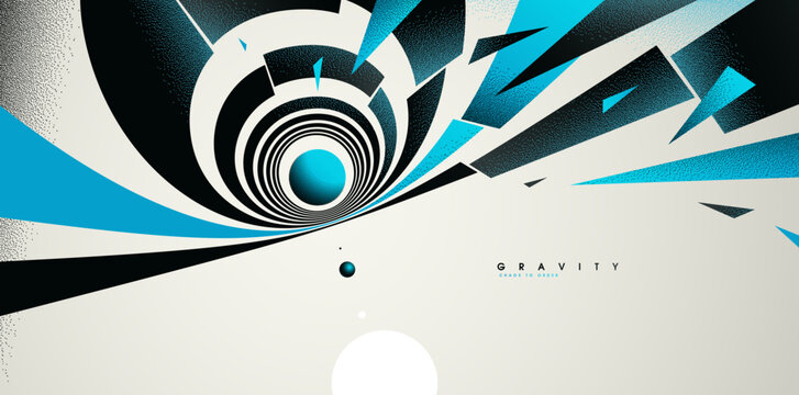 Blue colored gravity concept illustrating controlled attraction, depth, and focused motion as element converge into a calm, structured center.
