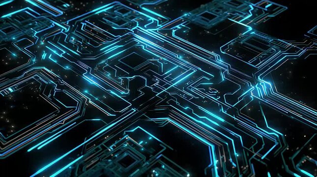 Glowing Blue Abstract Circuit Board Background