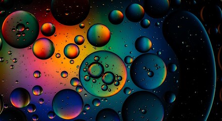 Obraz premium Vibrant colorful oil bubbles, rainbow macro, abstract background, shiny spheres