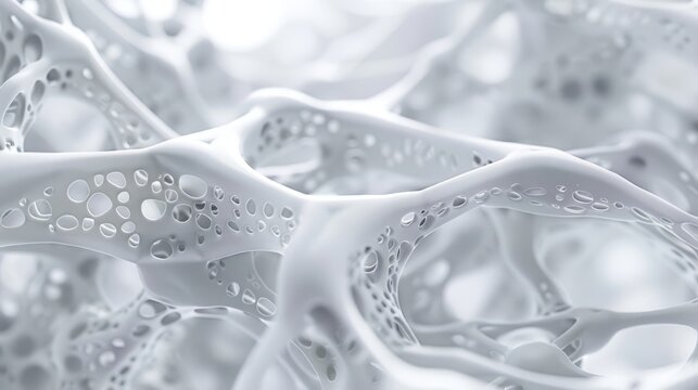 Abstract 3D rendering of porous bone structure with intricate details and soft lighting