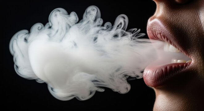 Close-Up of Person Exhaling Thick Vapor Smoke