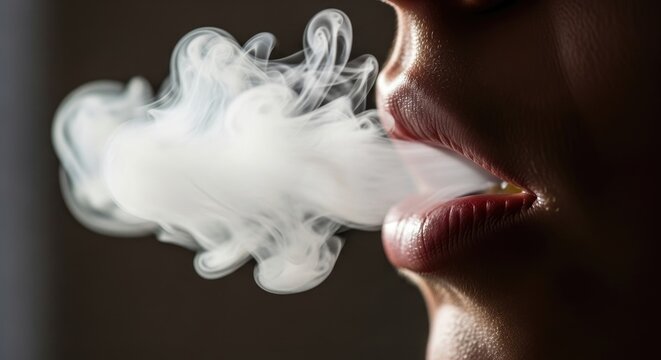 Close-Up of Person Exhaling Thick Vapor Smoke