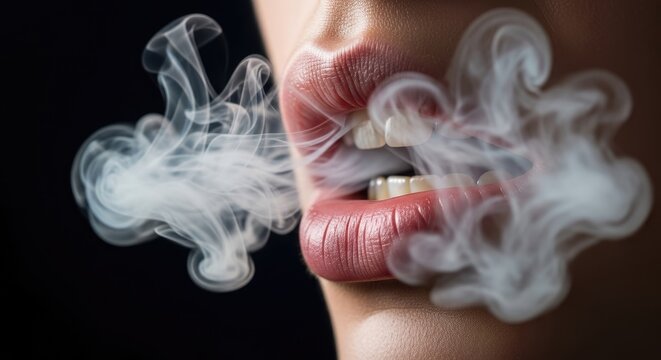 Close-Up of Person Exhaling Thick Vapor Smoke
