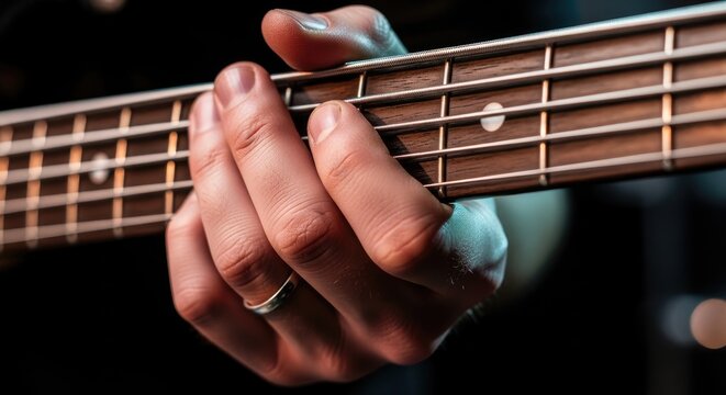 Close-Up of Bass Guitar Strings and Fretboard Detail