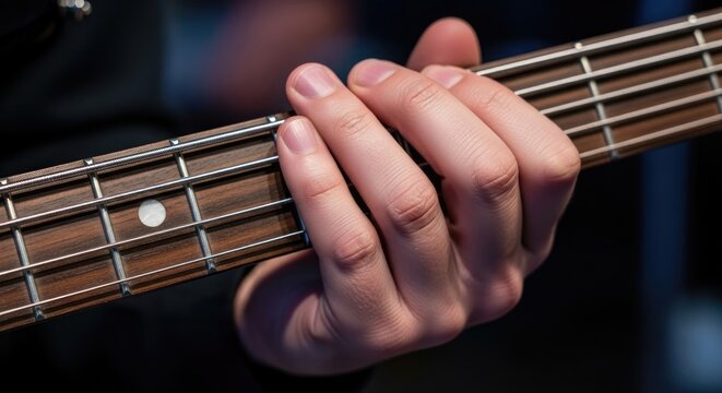 Close-Up of Bass Guitar Strings and Fretboard Detail