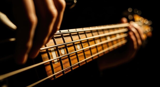 Close-Up of Bass Guitar Strings and Fretboard Detail