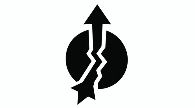 Minimalist black and white icon of an upward arrow breaking through a divided circle, symbolizing resilience, breakthrough, and steady progress despite disruption